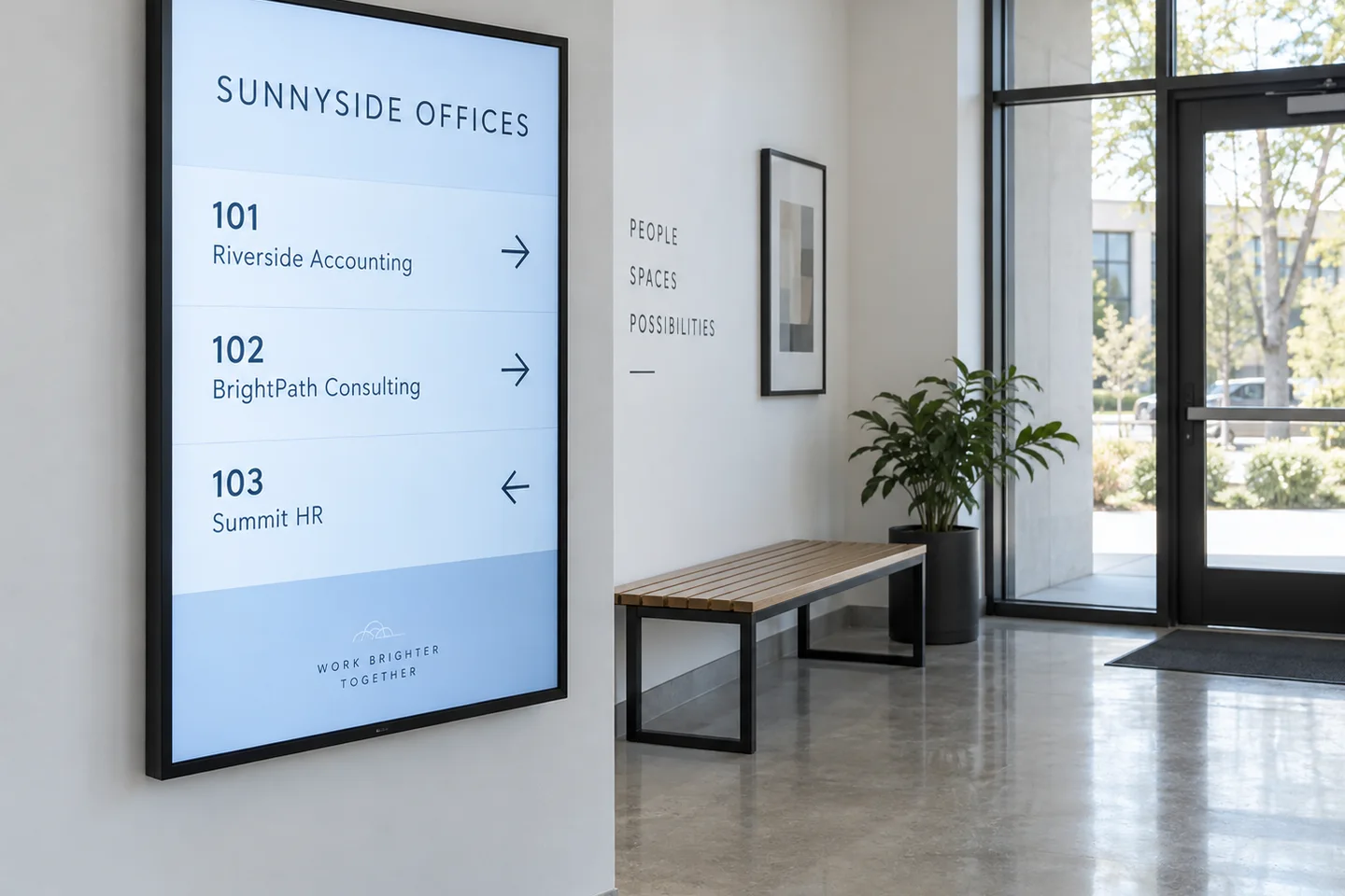 Daylight concept visualization for the fictional Sunnyside Offices digital tenant directory
